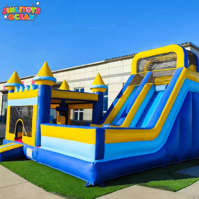 Water Slide Inflatable - Commerciële 4-in-1 opblaasbare kasteelglijbaancombinatie met springgedeelte,