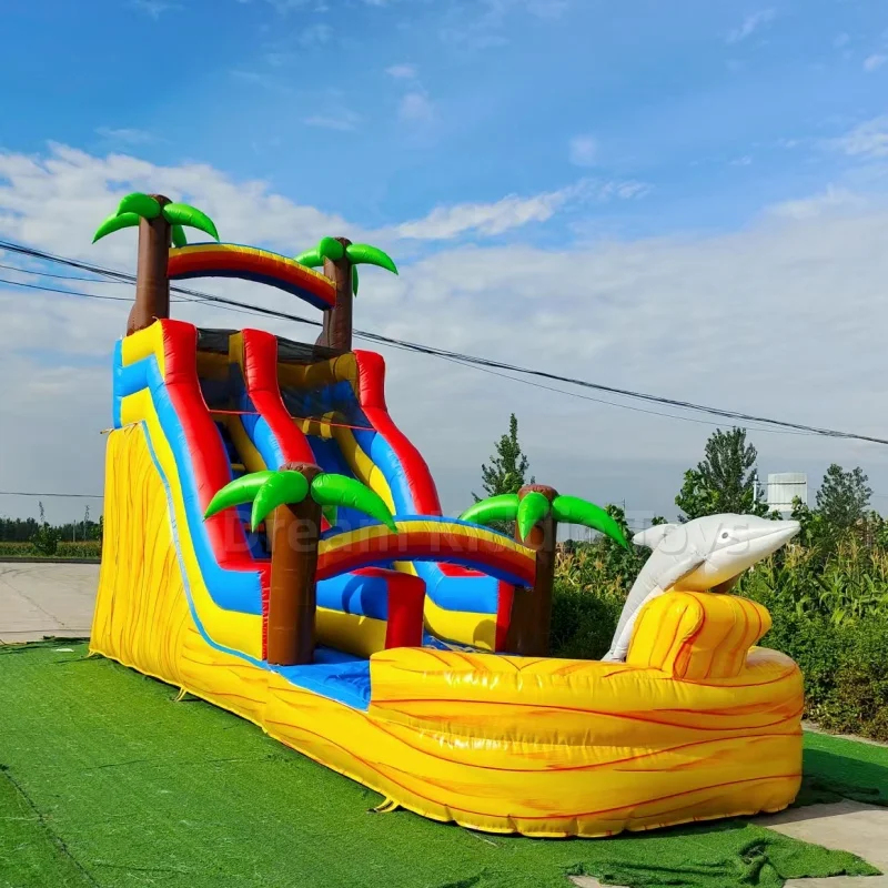 Water Slide Inflatable - Reuze tropische dolfijn thema opblaasbare waterglijbaan
