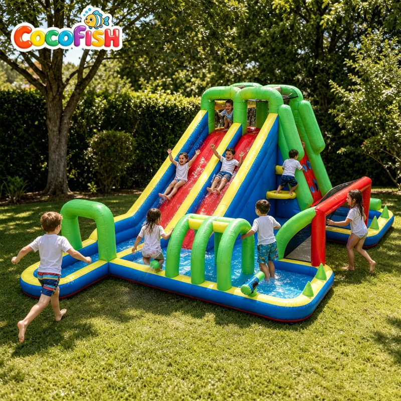 Water Slide Inflatable - Cocofish Groot Opblaasbaar Waterpark met Dubbele