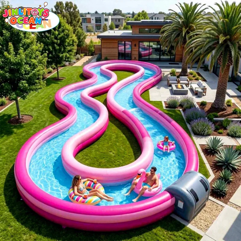 Water Slide Inflatable - Commerciële opblaasbare Lazy River, roze golvend